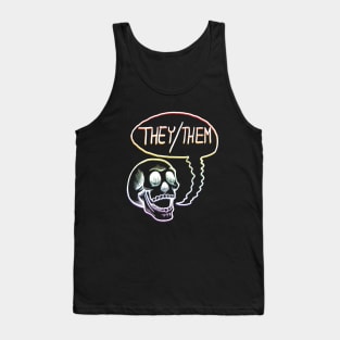 LGBTQIA+ Rainbow Pride Flag They Them Pronouns Skull Tank Top